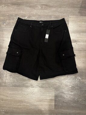 Fashion Nova Black Cargo Denim Shorts